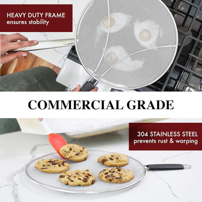 Stainless Steel Grease Splatter Guard,15-inch Fine Mesh Cover, Grease & Oil, Splatter Screen for Frying Pan, Cooking Pots, with Comfort Grip Handles