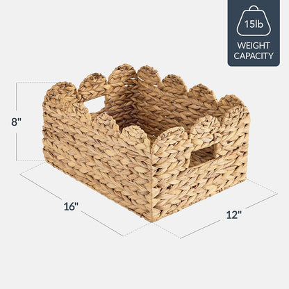 Best Choice Products 9x12 Scalloped Shelf Baskets, Woven Storage Bins, Storage Organizers for Pantry, Living Room, Bedroom, Nursery & Laundry, 4 Pack - Natural with White Trim