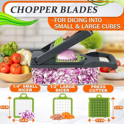 14-in-1 Vegetable Chopper with Container, 6 Blades & Finger Guard