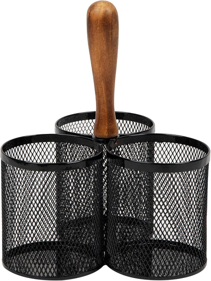 Mind Reader Utensil Holder, Silverware Organizer, Caddy, Cutlery Holder, Kitchen, Metal Mesh, 7.5"L x 7.5"W x 9.75"H, Black