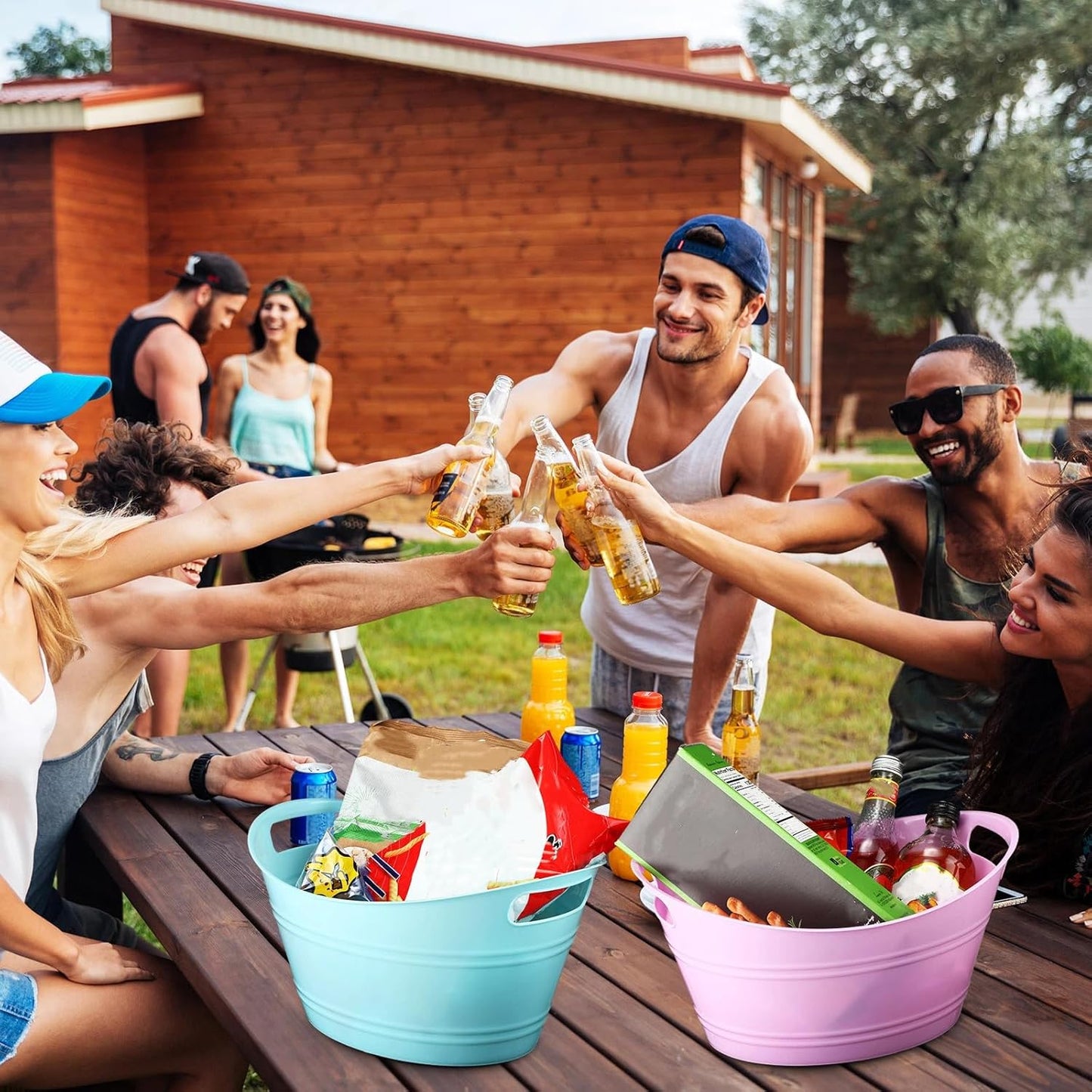 Patelai 6 Pcs Ice Buckets Bulk, Plastic Ice Buckets with Handles, Oval Storage Tub, Large Capacity Drink Tub for Party Bar Wine Beer Champagne Beverage Bottle Cooler(4.5 Liter,Clear)