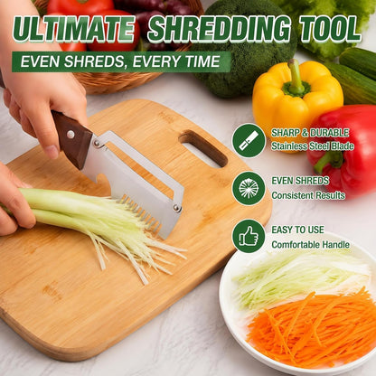 3-in-1 Vegetable Peeler with Scallion Shredder & Bottle Opener – Wide Stainless Steel Blade, Wooden Handle Julienne Cutter, Multi-Functional Kitchen Gadget for Home, Camping, Travel