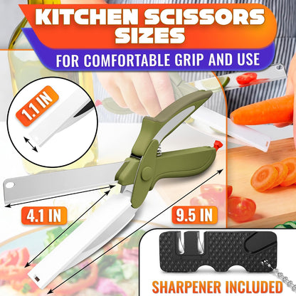 2 in 1 Kitchen Scissors for Food with Knife Sharpener (Grey)