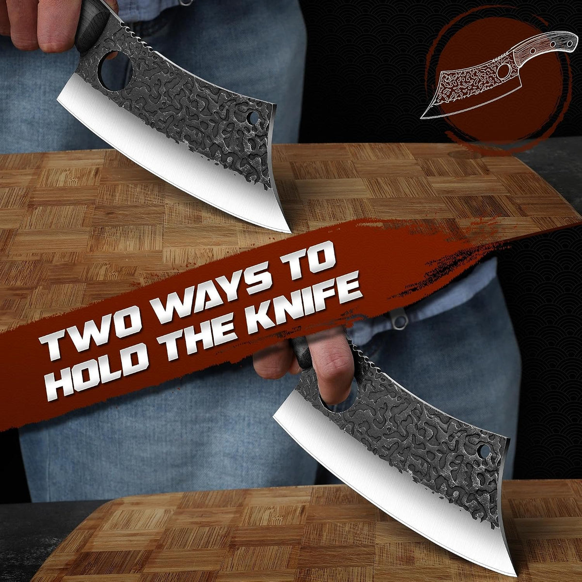 ROCOCO Viking Cleaver Knife Birthday - Kitchen Axe & Sheath Father Gift Men