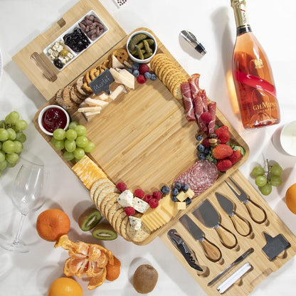 Personalized Charcuterie Board Gift Set, Custom Engraved Charcuterie Board, Large Bamboo Cheese Board with Ceramic Bowls & Cheese Knives, Wedding Anniversary Housewarming Gift