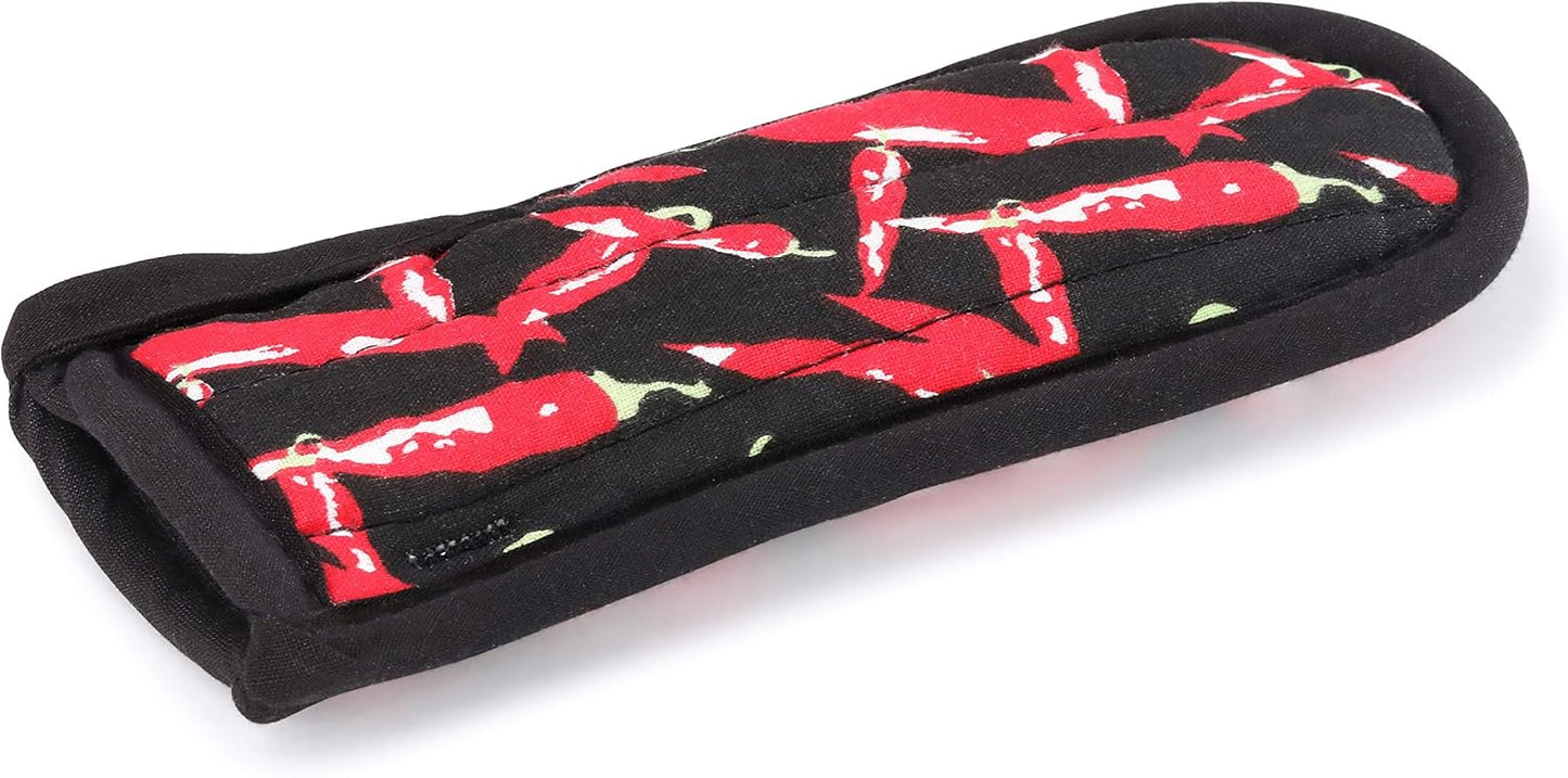 New Star Foodservice Commercial-Grade Hot Skillet Handle Cover Holder, Red Peppers Pan Cotton Handle Sleeve, Heat Resistant and Machine Washable, Set of 6