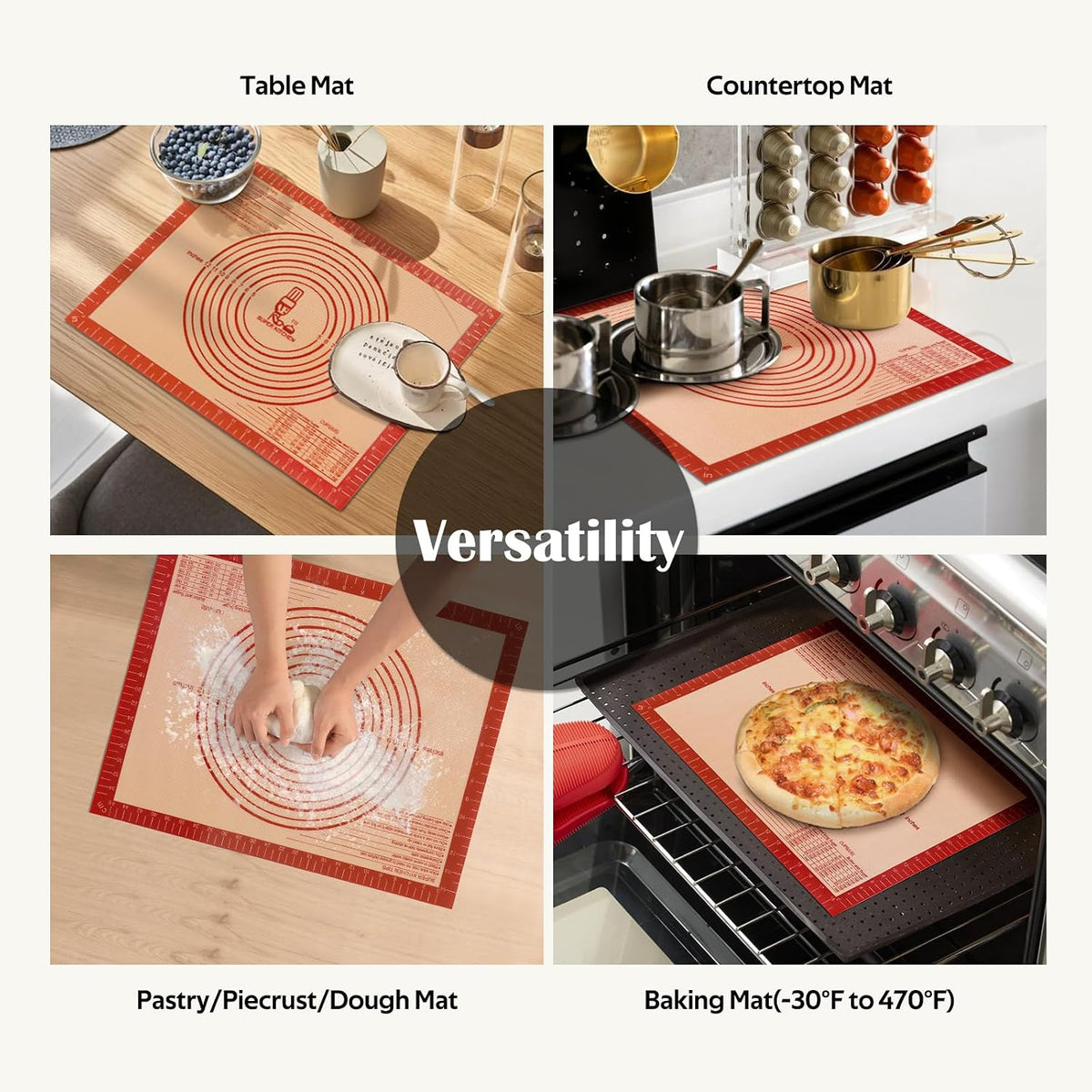 Nonstick Silicone Pastry Mat Extra Large with Measurements 28''By 20'' for Silicone Baking Mat, Counter, Dough Rolling,Fondant/Pie Crust By Folksy Super Kitchen (20×28, Blue)