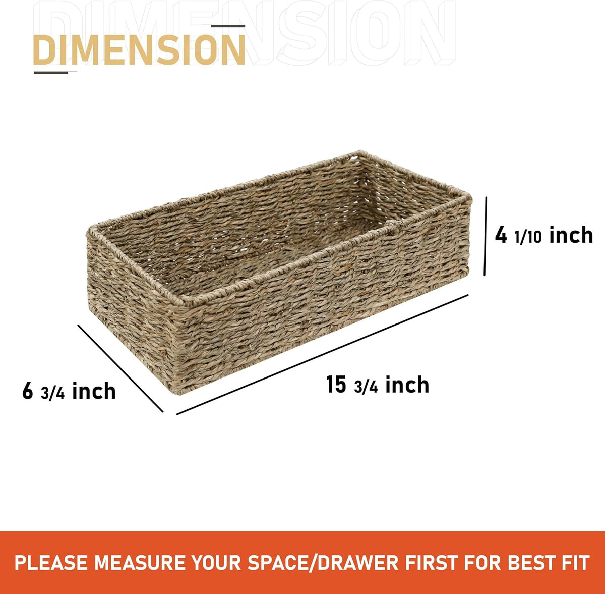 2-Pack Handwoven Water Hyacinth Storage Baskets with Handles, Wicker Bins for Pantry Organization, Shelf or Closet Organizer, Decorative Boho Rectangular Basket 13.5" x 8"