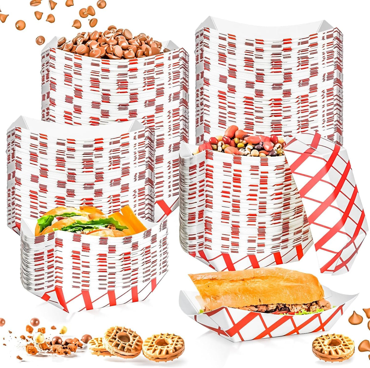 100 Pack 2lb Paper Food Trays, Heavy-Duty Paper Food Boat Disposable Serving Basket Tray for French Fries Nachos Snack Hot Dog Taco BBQ Popcorn Party Picnic Wedding Party (Brown)
