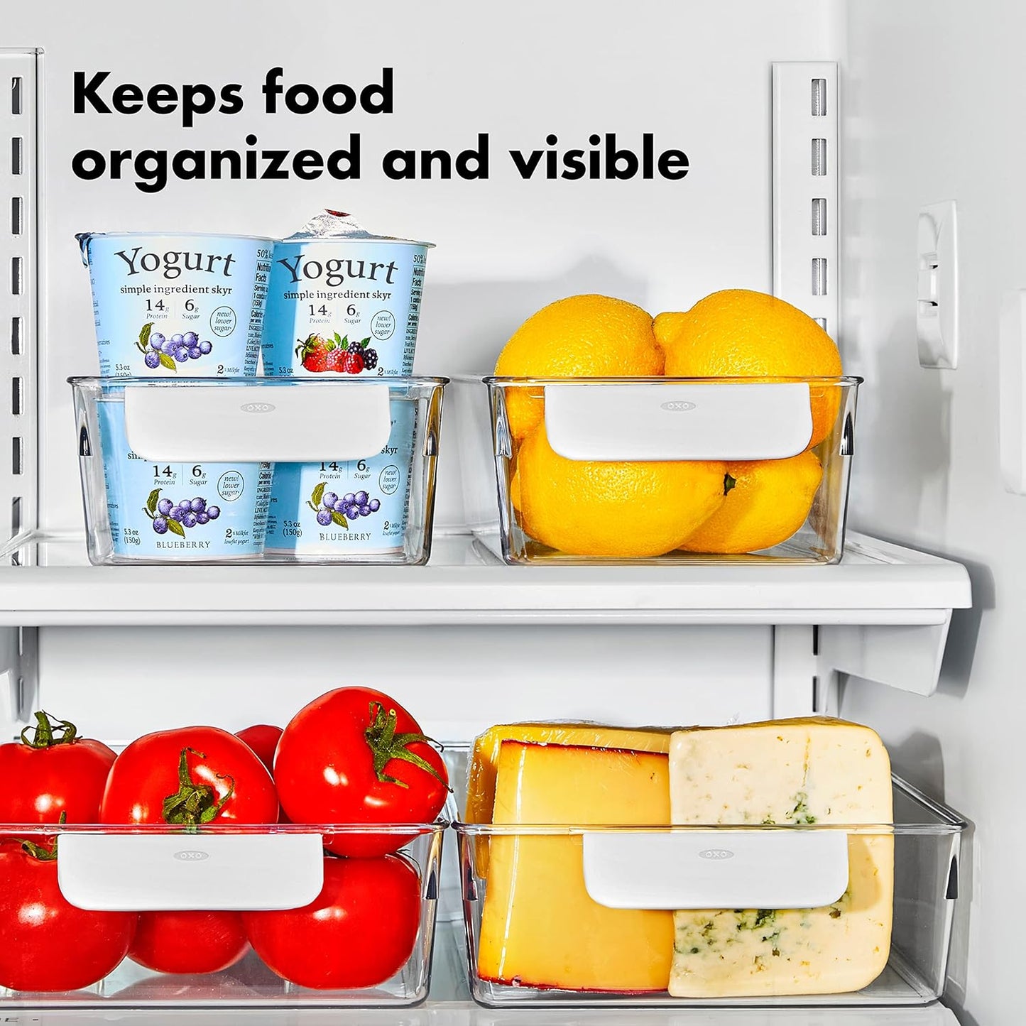 OXO Good Grips Fridge Organization Bin 5 in x 14 in - for Yogurt Cups, Small Produce, Berry Bins and More