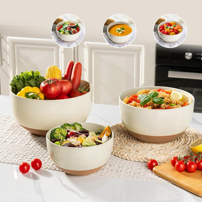 AmorArc Ceramic Mixing Bowls,Stoneware Nesting Bowls Set of 3 for Kitchen