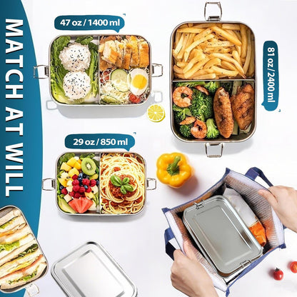 Stainless Steel Lunch Container 2 Pack 304 stainless Steel Bento Box Kids Adult(29oz/19oz),Leak Proof Stainless Steel Snack Containers With 1 Compartment and Lunch Bag