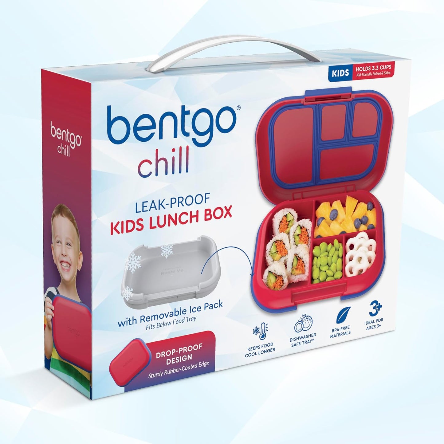 Bentgo Chill Kids Leak-Proof Lunch Box - 4-Compartment Bento Box with Built-In Ice Pack, 3.3 Cup Capacity, PFAS & BPA-Free, Microwave & Dishwasher Safe, Ideal Size for Ages 3 to 7 (Truly Teal)