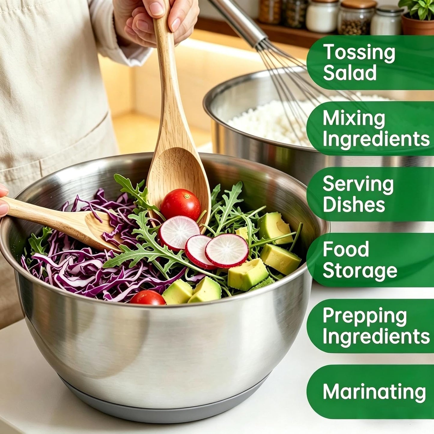 Deedro Premium Mixing Bowls with Airtight Lids Set, 22Pcs Thicker Stainless Steel Mixing Bowl Set, Large Prep Metal Bowls, Non-Slip Silicone Base Nesting Bowls for Kitchen, 1.5/2/3/4/5 QT, Black