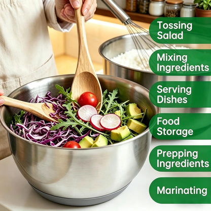 Deedro Premium Mixing Bowls with Airtight Lids Set, 22Pcs Thicker Stainless Steel Mixing Bowl Set, Large Prep Metal Bowls, Non-Slip Silicone Base Nesting Bowls for Kitchen, 1.5/2/3/4/5 QT, Black