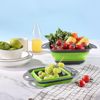 Collapsible Colander,Collapsible Colander Set,Folding Kitchen Silicone Strainer,Vegetable Pasta And Fruit,Folding and Expandable Square Silicone Kitchen Strainer