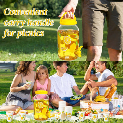 Umigy Tree Clear Plastic Drink Dispenser with 20 Pcs 12 oz Tropical Paper Cups 1 Gallon Kitchen Fridge Beverage Dispenser Plastic Water Dispenser with Spigot for Juice Tea Beer(Orange)
