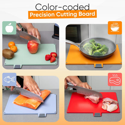 Cutting Board Set: 4-Piece Color-Coded, Non-Slip, BPA-Free, Perfect kitchen essentials for new home, Dishwasher Safe with Premium Scissors and Chopping Board Organizer, Quality kitchen stuff.