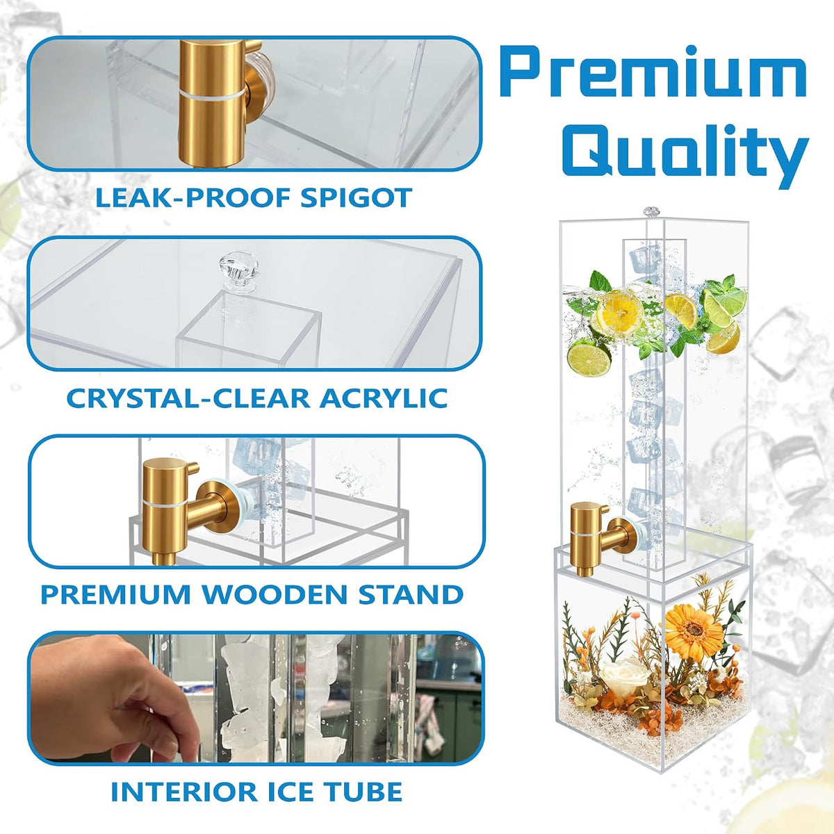 1.8 Gallon Large Drink Dispenser, Drink Dispenser with Acrylic Stand, Drink Dispensers for Parties with Ice Core, Beverage Dispenser with Airtight Valve for Water, Punch, Juice