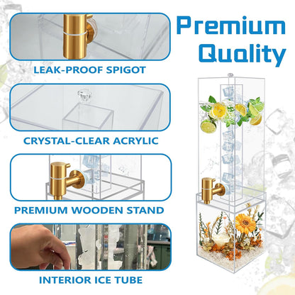1.8 Gallon Large Drink Dispenser, Drink Dispenser with Acrylic Stand, Drink Dispensers for Parties with Ice Core, Beverage Dispenser with Airtight Valve for Water, Punch, Juice