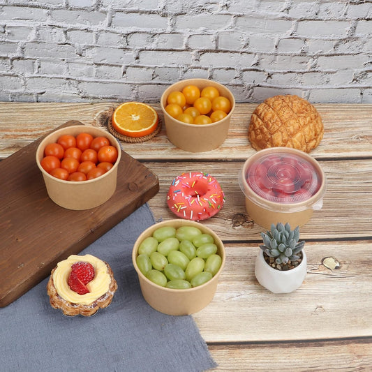 14 oz Disposable Kraft paper bowls with lids, Soup Bowls 50 Pack