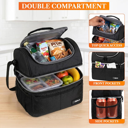 opux Insulated Lunch Bag for Men Women, Double Decker Leakproof Lunch Box Cooler Tote with Shoulder Strap, Large Lunchbox for Work School Travel Meal Prep, Adults Kids Boys Girls, Green, 16 Cans