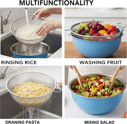 304 Stainless Steel Colander Set, 1.5QT Colander with Bowl, 30-Mesh Micro Perforated Strainer for Rice, Quinoa, Pasta, Fruits & Vegetables,2 pack