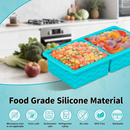3-Pack Silicone Freezer Trays with Lid,2 Large 2-Cup(500ml)&4 Medium 1-Cup(250ml)&6 Small 1/2-Cup(125ml) Soup Freezer Container Molds,Ice Cube Tray For Meal Prep&Freezing Soup,Stews,Sauces