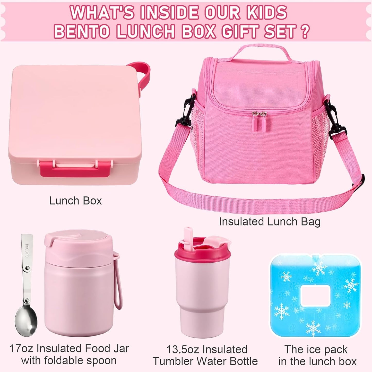Bento Lunch Box for Kids with 17oz Soup Thermo,Insulated Tumbler Water Bottle and Insulated Lunch Bag,Leak-Proof 3 Compartment Lunch Food Container with Ice Pack for Kids to School-Horse