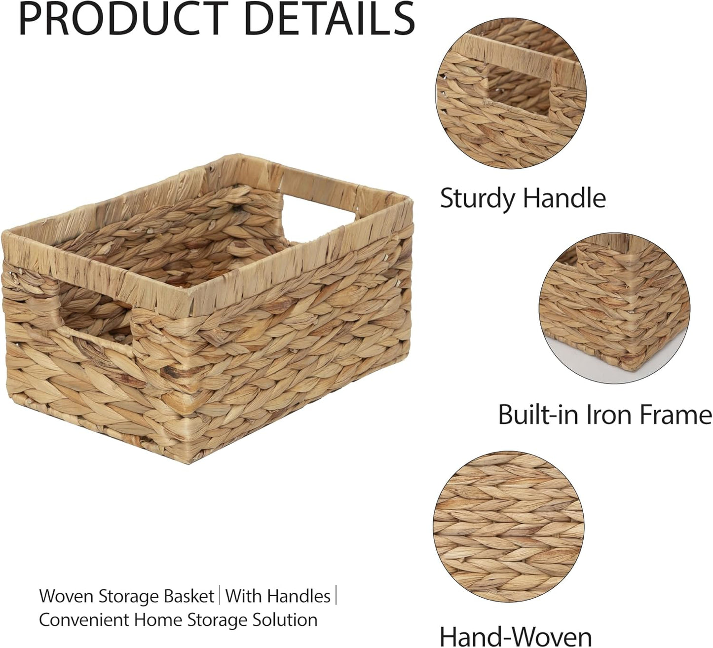 Storage Container, Natural Water Hyacinth Storage Bins Rectangular Basket,Arts and Crafts.