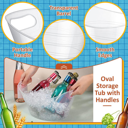 Norme 24 Pcs Oval Storage Tub with Handles, 4.5l Plastic Ice Buckets Bulk for Wine Beer Champagne Drink Cooler Beverage Storage Tub for Parties BBQ Weddings Party Outdoor Celebration(Blue & Red)