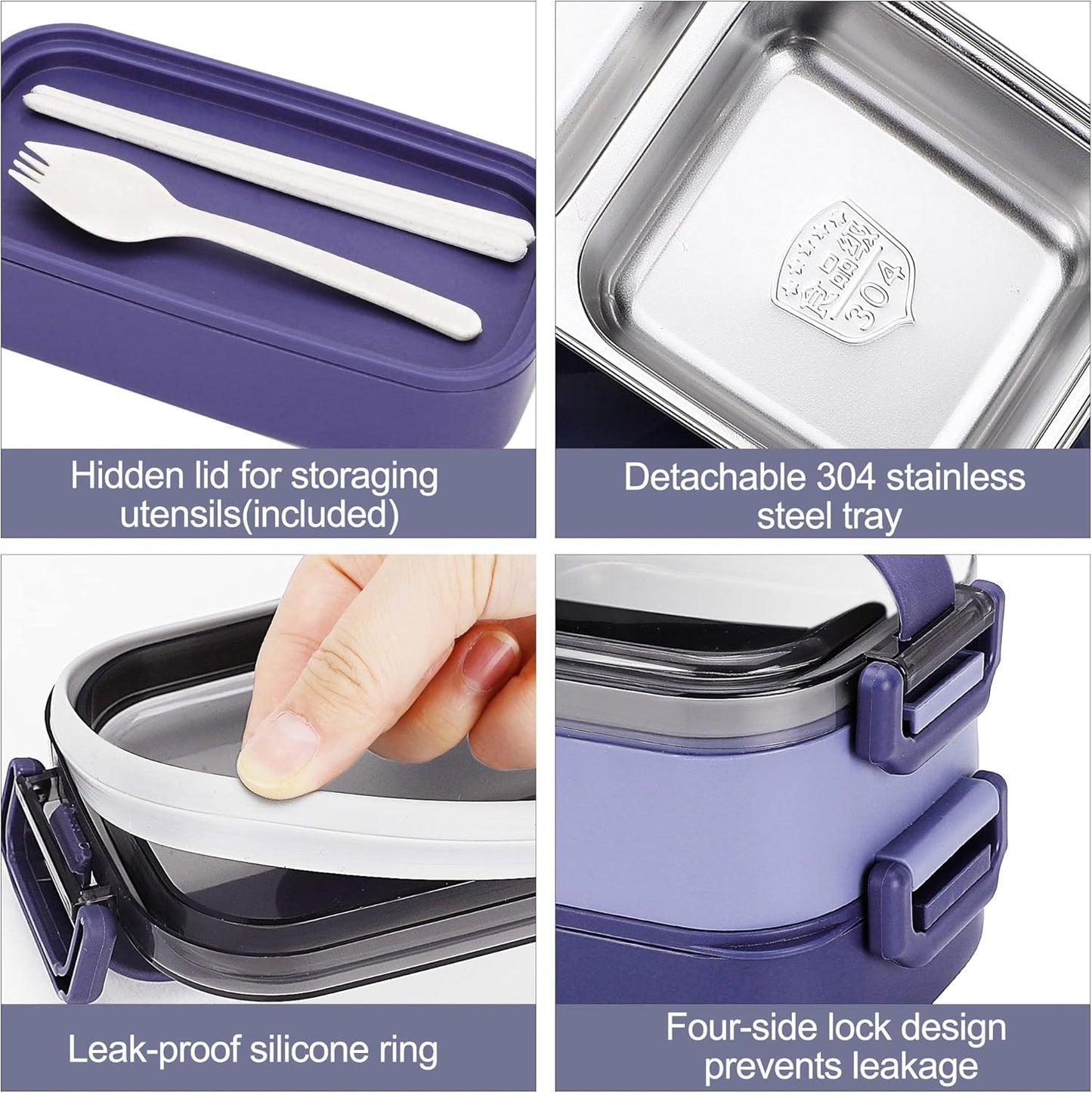 Stainless Steel Bento Box for Adults&Kids,Japanese Leakproof Lunch Box Divided Food Meal Storage Containers Set Stackable 2 Layer for Children School Picnic Beige