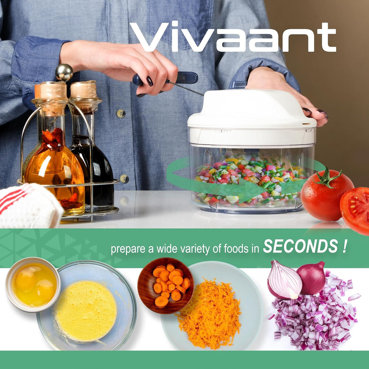 Vivaant Hand Pull Manual Food Chopper, Onion Chopper Vegetable Cutter Dicer