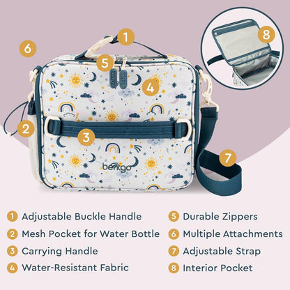 Bentgo Kids Lunch Bag - Durable, Double-Insulated Lunch Bag for Kids 3+; Holds Lunch Box, Water Bottle, & Snacks; Easy-Clean Water-Resistant Fabric & Multiple Zippered Pockets (Mermaid)