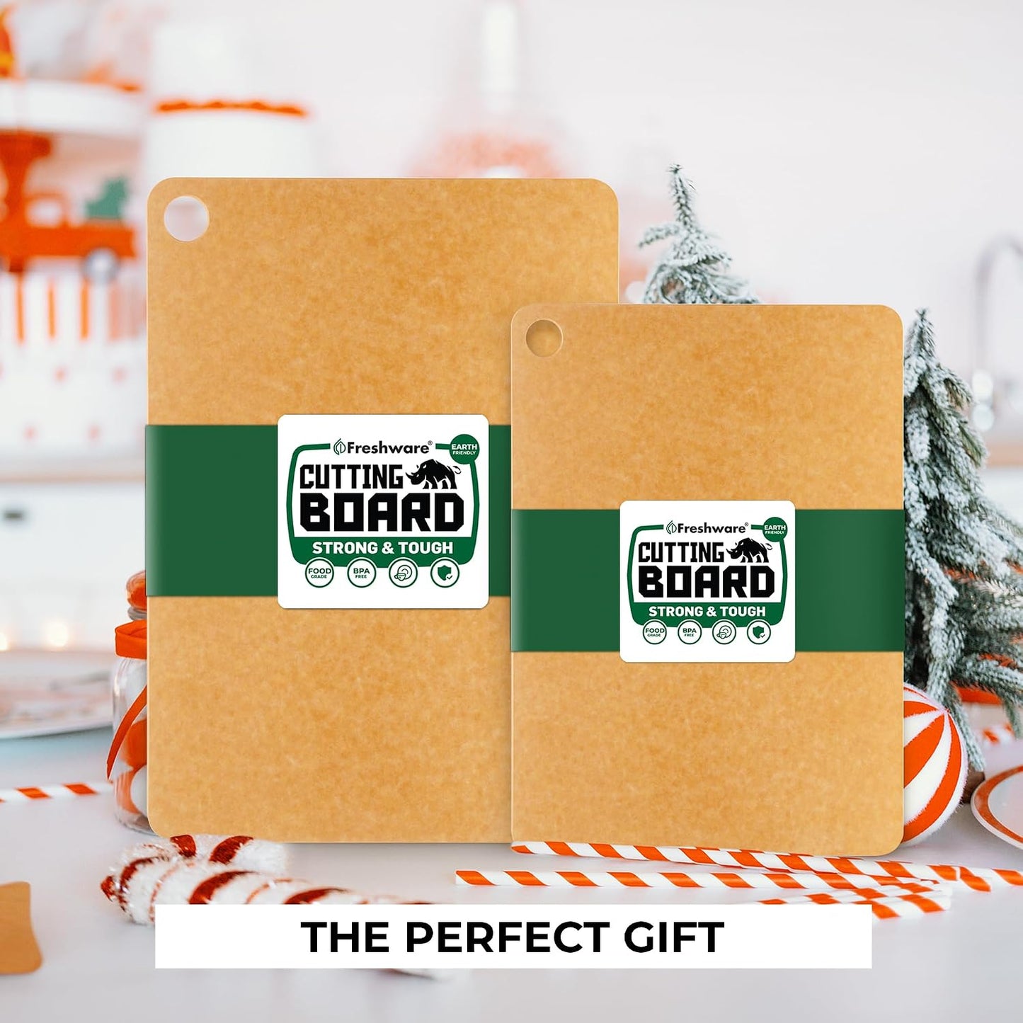 Freshware Wood Cutting Boards for Kitchen, Juice Groove, Non-Slip Silicone Feet, Dishwasher Safe, Medium 12" x 9" and Large, 15" x 11.25", Set of 2, Natural