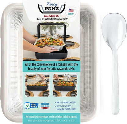Fancy Panz Red Classic Aluminum Foil Pan Carrier with Secure Latch Lid - Reusable Casserole Carrier for Half Size Pans - Food Transport Holder for Potlucks, Parties, Tailgates & Entertaining