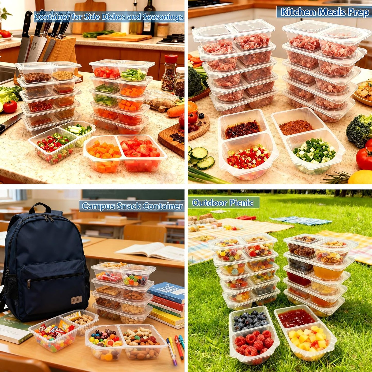 10 OZ Reusable Snack Containers with Lids & New Snack Pack Containers-Double Compartment Meal Prep Containers,Compartment Condiment Containers,Perfect for Bulk Meal Prep & On-the-Go (10 Sets)