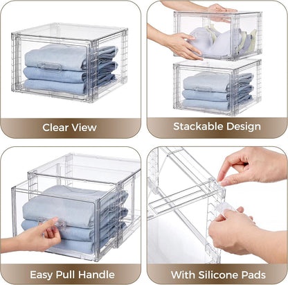 Vtopmart 6 Pack Clear Stackable Storage Bins 15QT, Easily Assemble Bathroom Organizers,Plastic Storage Bins for Kitchen Pantry,Under Sink Organization(Medium)