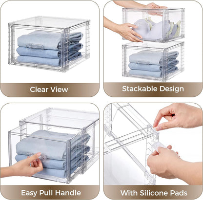 Vtopmart 2 Pack Clear Stackable Storage Drawers 15QT, Easily Assemble Closet Organizers,Plastic Storage Bins for Bathroom,Cabinet,Kitchen Pantry,Under Sink Organization(Medium)