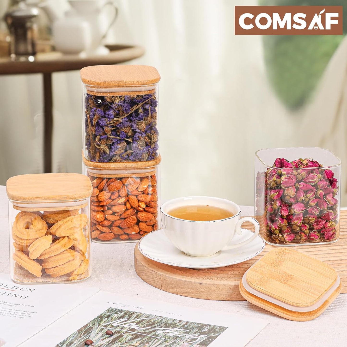 ComSaf 2Pcs Large Glass Storage Containers with Lids 4Qt, 1 Gallon Wide Mouth Flour Sugar Storage Containers, Large Capacity and Sealed for Rice, Cereal, Oat, Easy Clean and Scoop, Pantry Organization