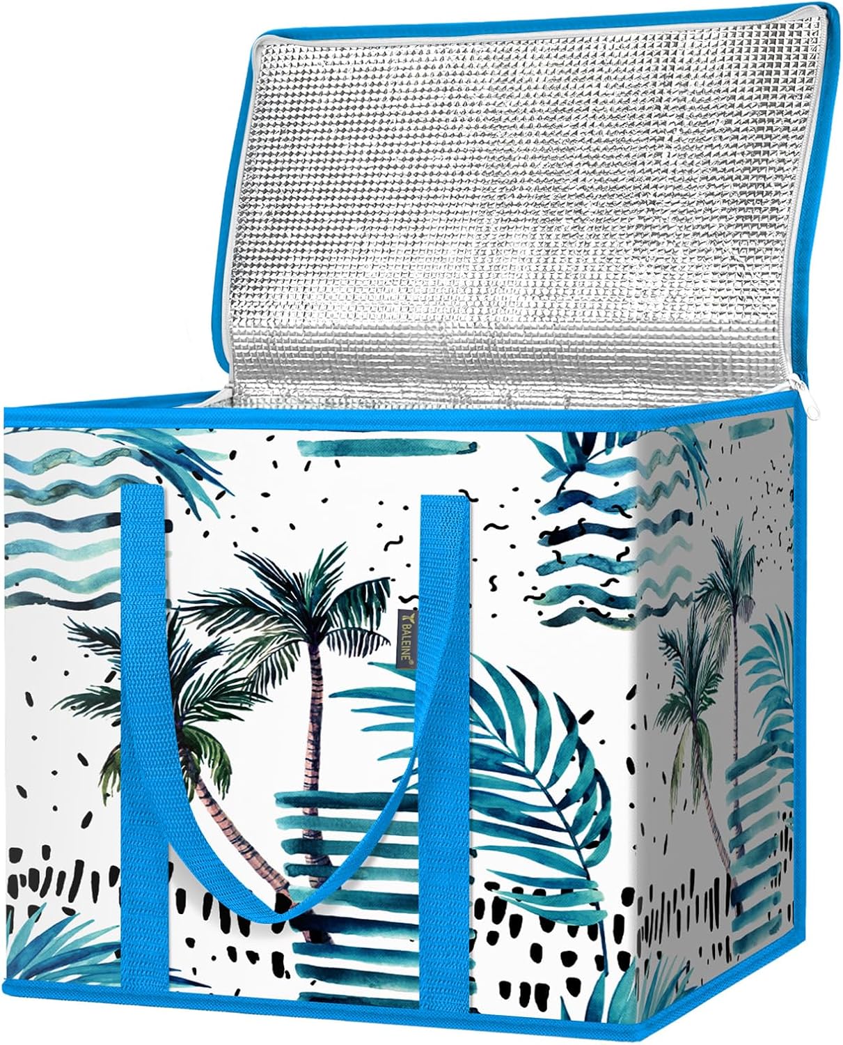 BALEINE 2Pk Insulated Reusable Grocery Bags, Collapsible Cooler Bag for Groceries, Heavy Duty Large Insulated Bag (16''x9''x13'', Antique Foliage)