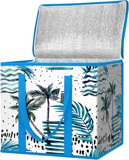 BALEINE 2Pk Insulated Reusable Grocery Bags, Collapsible Cooler Bag for Groceries, Heavy Duty Large Insulated Bag (16''x9''x13'', Antique Foliage)