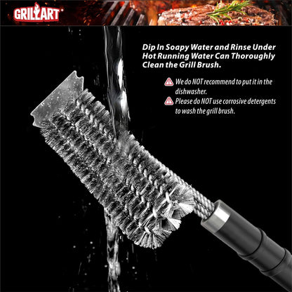 GRILLART Grill Brush and Scraper with Deluxe Handle, Safe Wire Grill Brush BBQ Cleaning Brush Grill Grate Cleaner for Grill/Smoker/Gas/Charcoal Grill Cleaning-Grill Gifts for Men/Dad, BR-8529