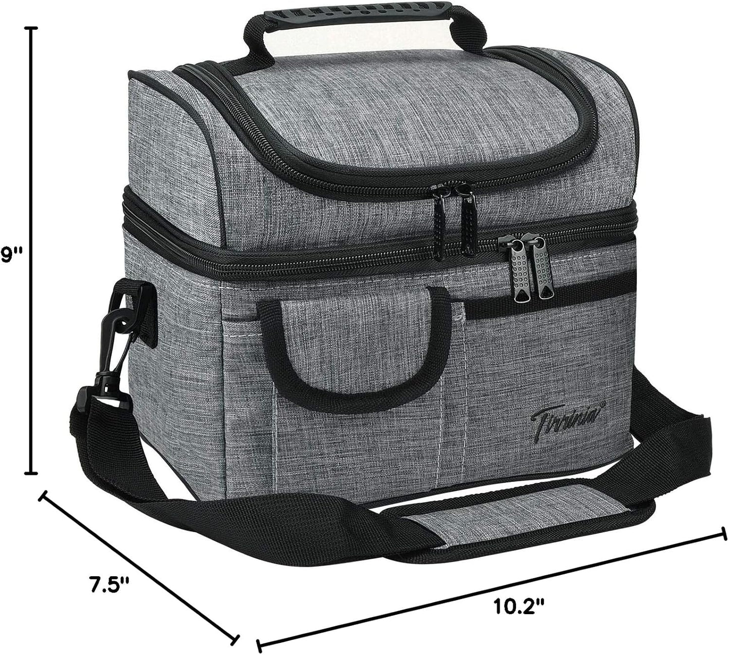 Tirrinia Reusable Lunch Box for Men Women, Insulated Lunch Bag Adult Work, Double Decker Leakproof Lunchbox for Office Picnic Beach—Dual Compartment Lunch Cooler Bag