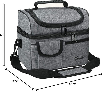 Tirrinia Reusable Lunch Box for Men Women, Insulated Lunch Bag Adult Work, Double Decker Leakproof Lunchbox for Office Picnic Beach—Dual Compartment Lunch Cooler Bag