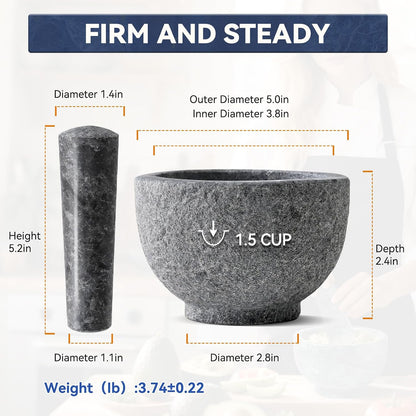 Koville Luxury Marble Mortar and Pestle Set, 7"-4cups Grinder Bowl for Guacamole, Salsa, Pill Crusher, Spice, Herb, Garlic, Nut, Heavy Duty Grinder for Kitchen