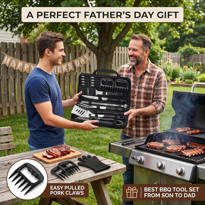 ROMANTICIST 23pcs Heavy Duty Grilling Gifts for Men Dad Fathers Day, Extra Thick BBQ Accessories Tools Set, Stainless Steel Grill Utensils Kit with Meat Claws,Canvas Bag for Outdoor Camping Brown
