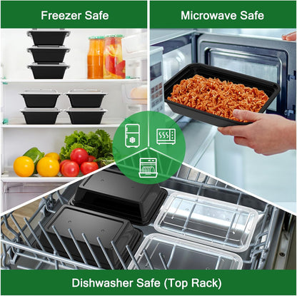 Dealusy 50 Pack (100-Piece) 24 oz Meal Prep Containers Reusable with Lids, Sturdy Leakproof & Food Safe, Microwave, Freezer, Dishwasher Safe Prep Containers, To Go Take Out Plastic Food Storage