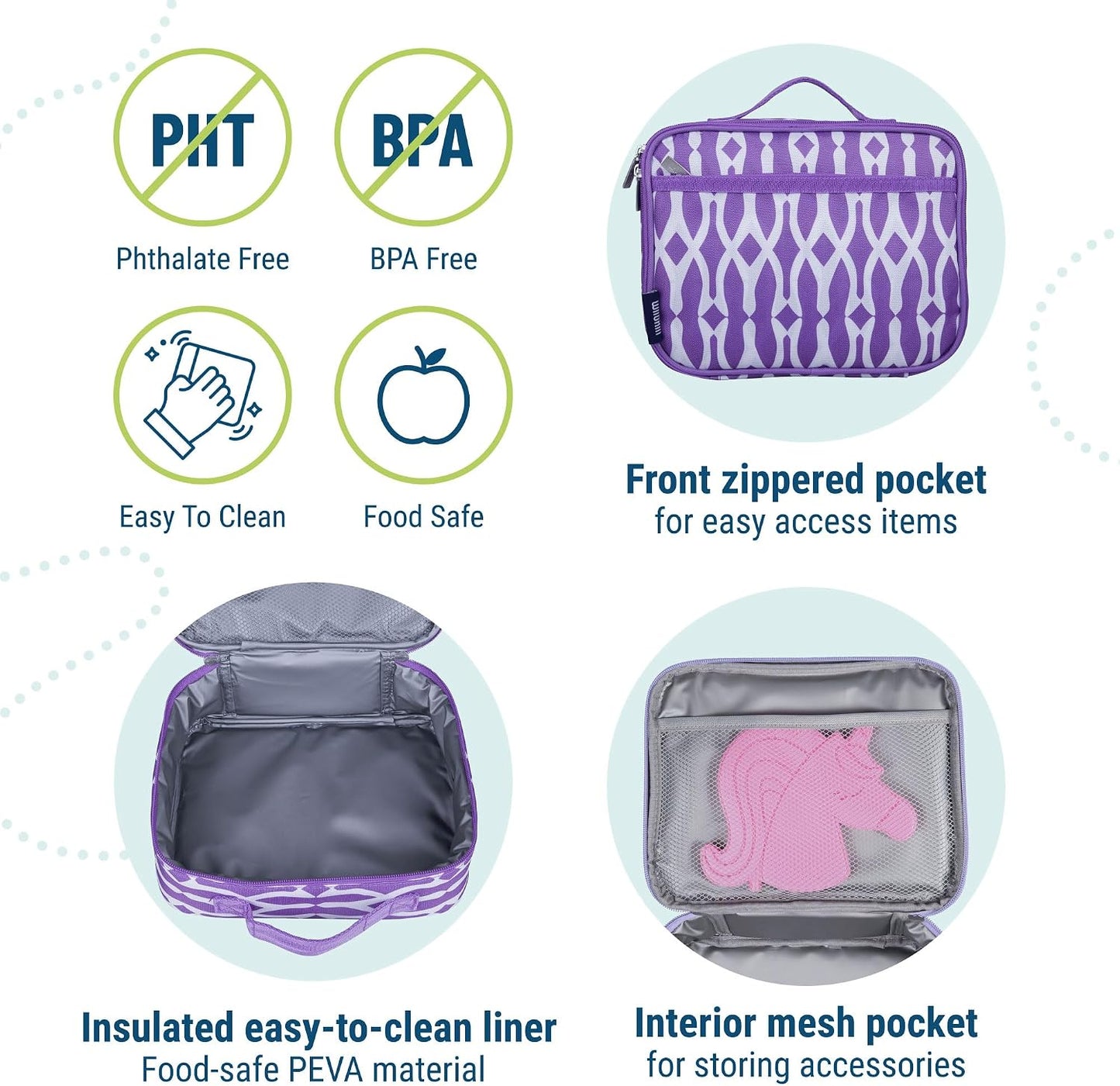 Wildkin Kids Insulated Lunch Box, Keeps Food Hot or Cold, BPA-Free with Mesh Pockets & Easy-Clean Lining – Ideal for School, Travel & Daycare – Holographic
