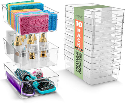 Sorbus XL Clear Plastic Storage Bins for Shelves, Clothes, with Handle - Clear Storage Bins, Drawer, Shelf, Closet, Pantry, Fridge, Freezer Organizer Bins, Closet Organizers and Storage (10 pack)